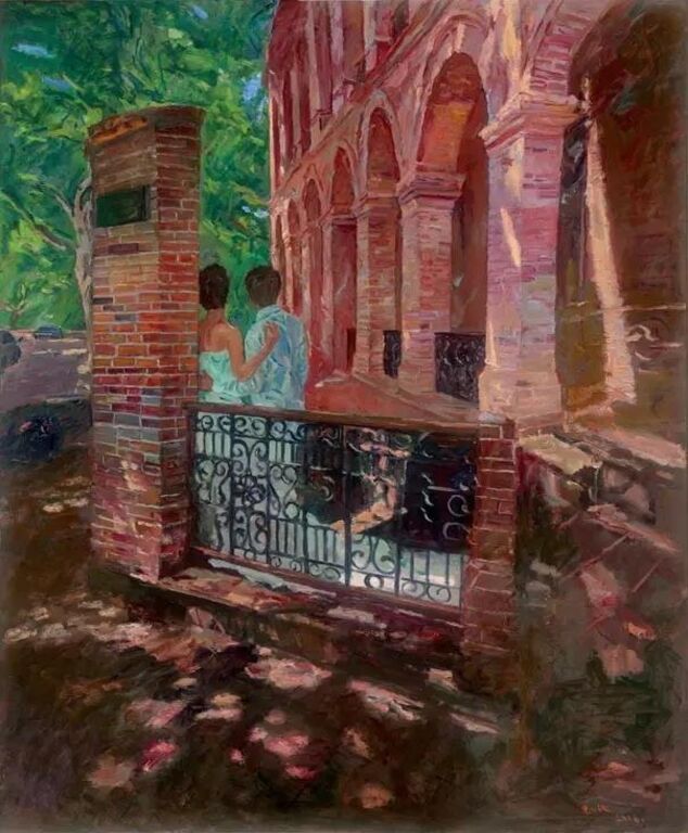 《抱青的婚礼》布面油画200cm×150cm，2016