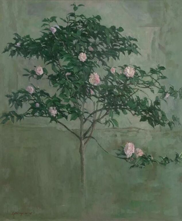 《茶花之二》布面油画135cm×135cm，2004-2005