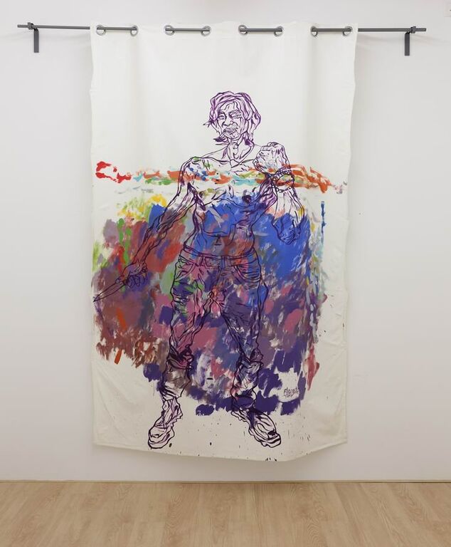 《持刀者》布面油画140cm×250cm，2014