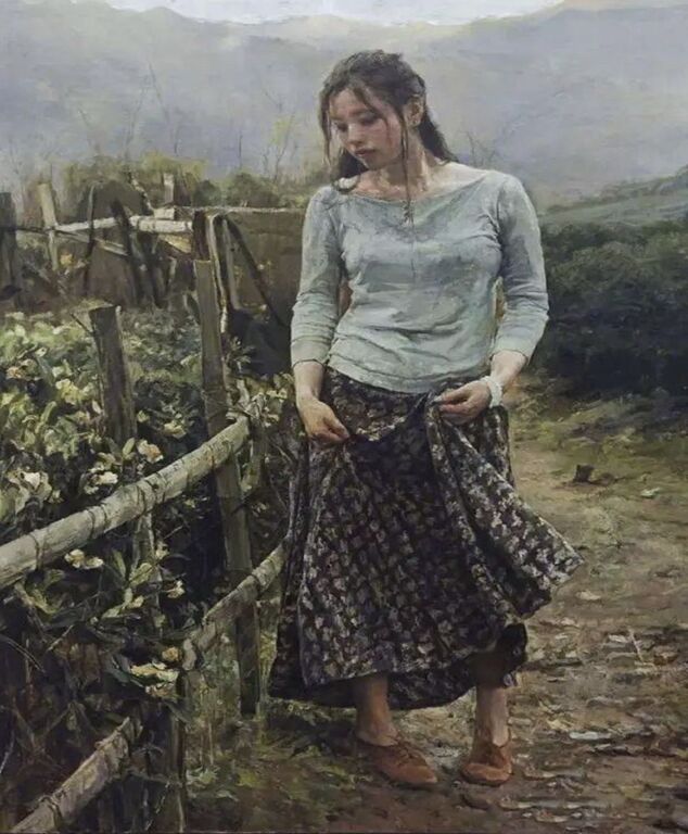 《茶园春色》布面油画160cmx110cm，2012