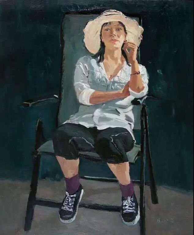 《带帽的女人》布面油画80cm×100cm，2010