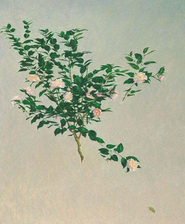 《冬日花开之茶花》布面油画114cm×162cm，2007