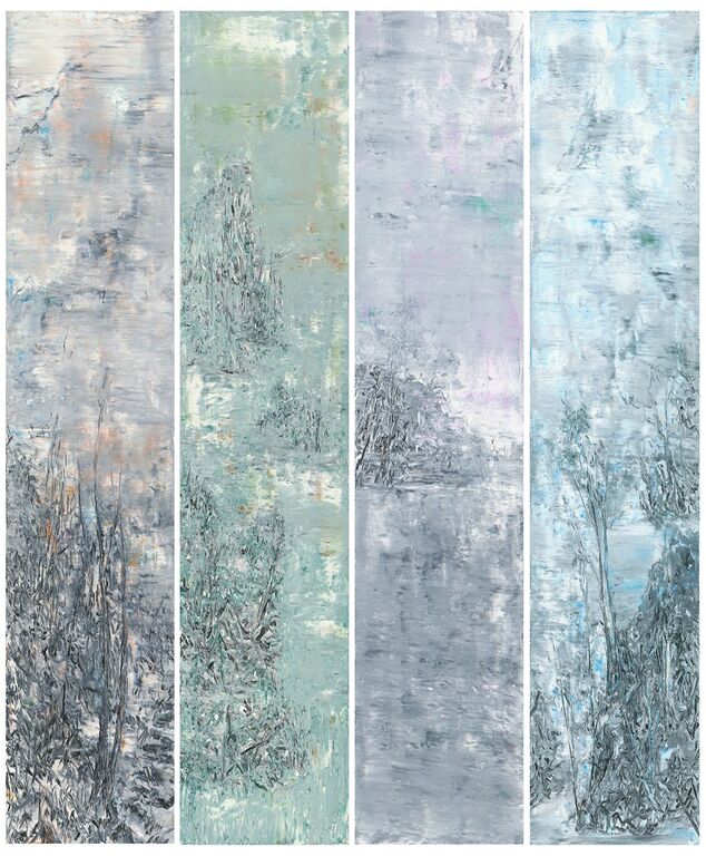《钩古古田山水图》系列，布面油画120cm x50cm x4, 2015