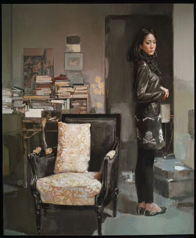 《画室中的女孩》布面油画160cmx140cm，2012