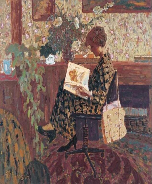 《看画册的太太》布面油画120cm×140cm，1995