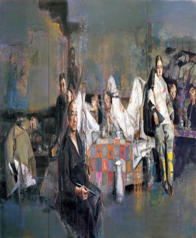 《历史的残页）烟馆之二》布面油画180cm×360cm，2014