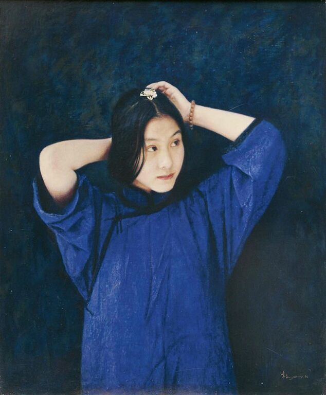 《蓝衣少女》布面油画116cm×100cm，1996