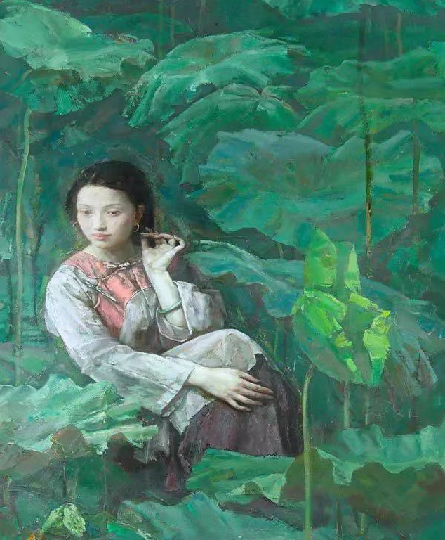 《梦回故里之荷塘》布面油画90cm×240cm,2006