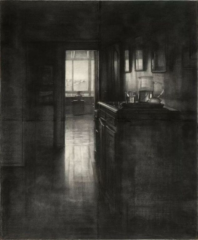 《明净——家居物事系列》纸本木炭156cm×116cm，2003