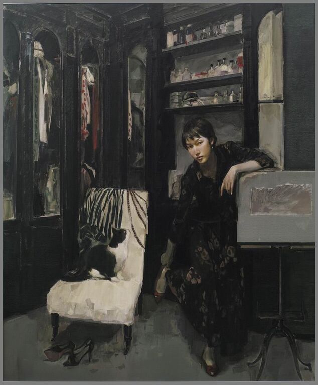 《女孩与猫》布面油画160cmx180cm，2017