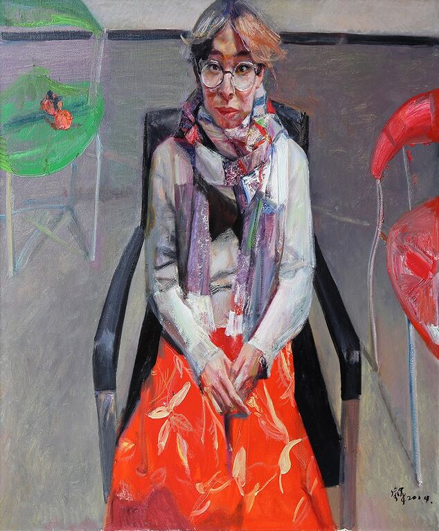 《女青年像》布面油画100cm×100cm，2014