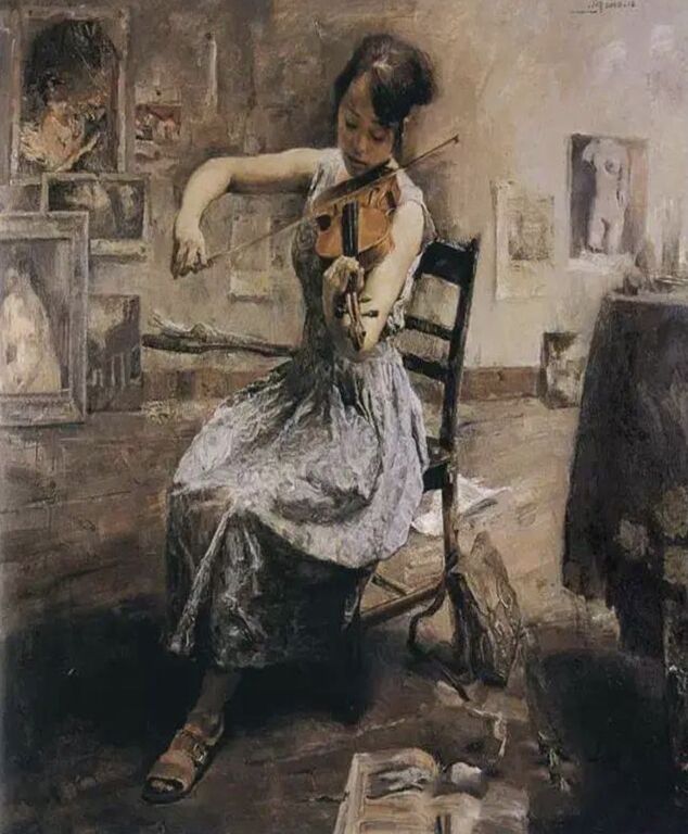 《琴音》布面油画130x130cm，2002