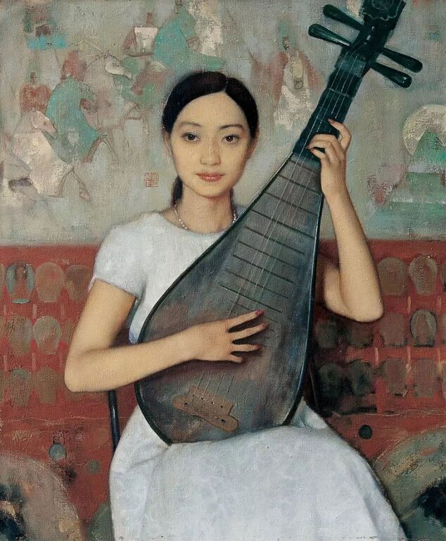《弹琵琶的女孩》布面油画65cm×53cm，2013