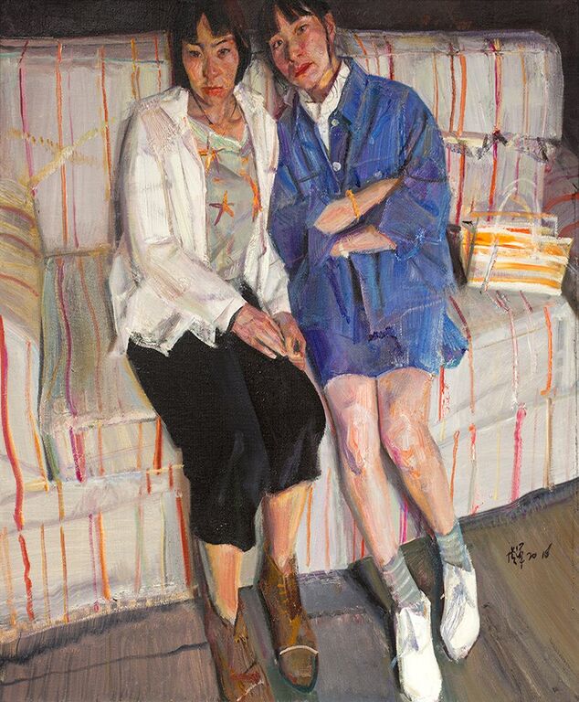 《同学之二》布面油画100cm×100cm，2016