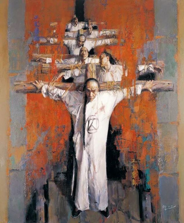 《历史的残页——戊戌六君子祭之二》布面油画260cm×230cm，2009