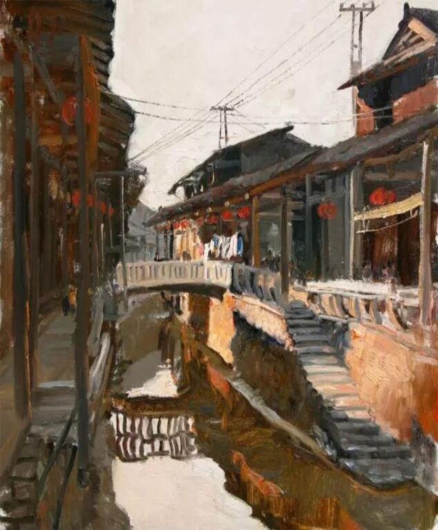 《武夷山下梅村》布面油画60cm×60cm，2020