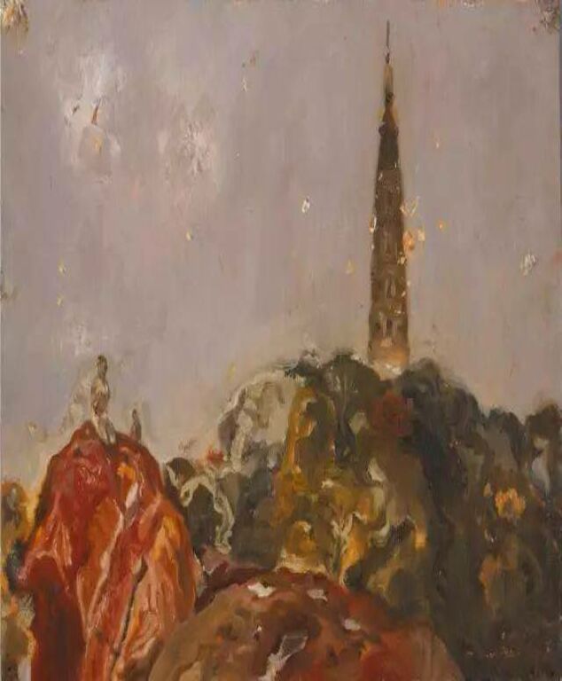 《意写潇湘八景之——保俶流霞》布面油画30cm×40cm，2010