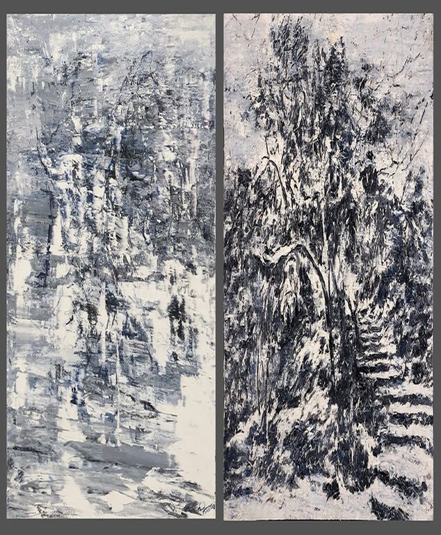 《溪山行旅系列》布面油画100cm×100 cm×2，2020