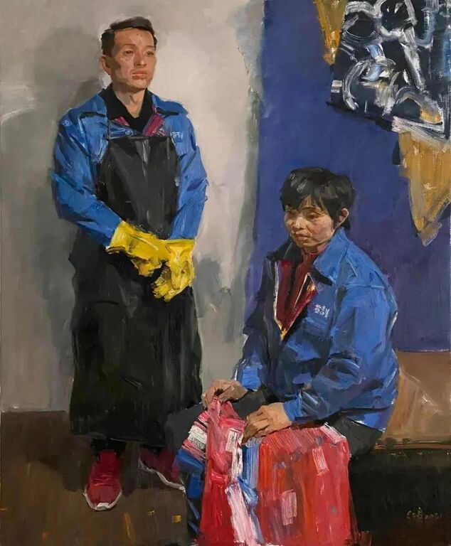 《印染厂工人》布面油画160cm×120cm，2021