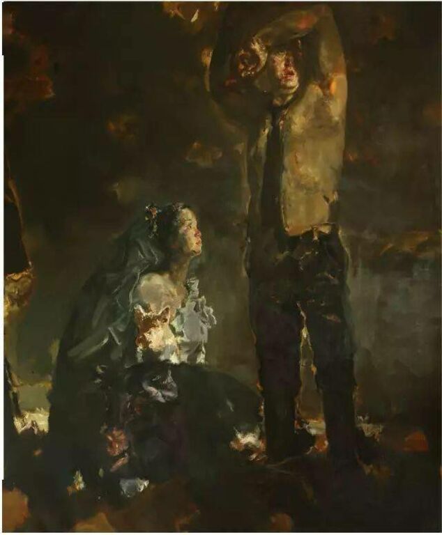 《愚公移山组画之一》布面油画300cm×170cm，2002