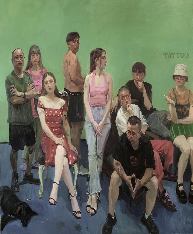 《藏锋纹身店的青年们》布面油画200cmx200cm,2021